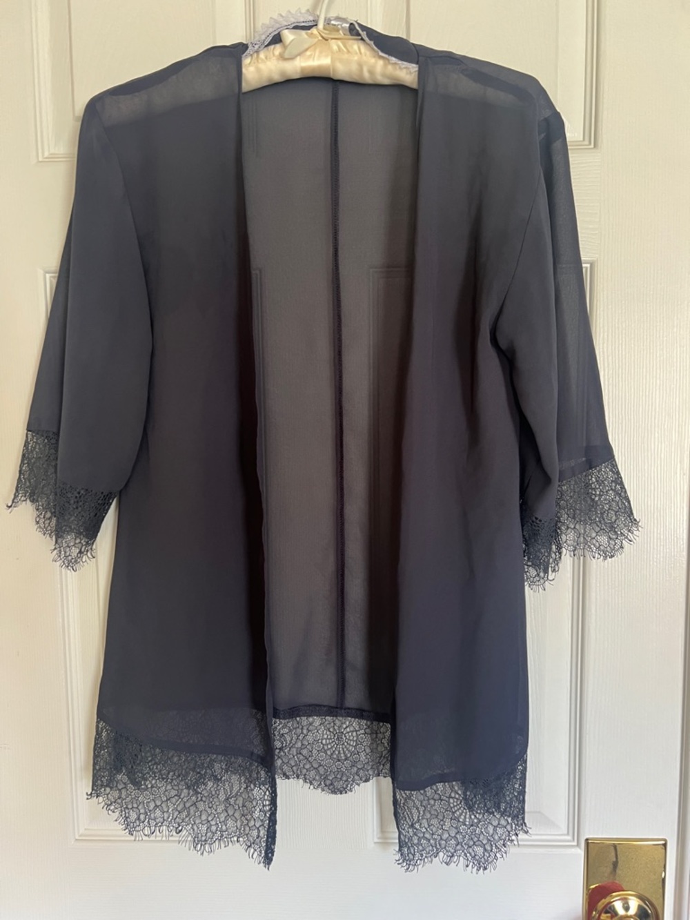 H&M Divided Grey Sheer Lace-Edge Kimono Cardigan Size 4